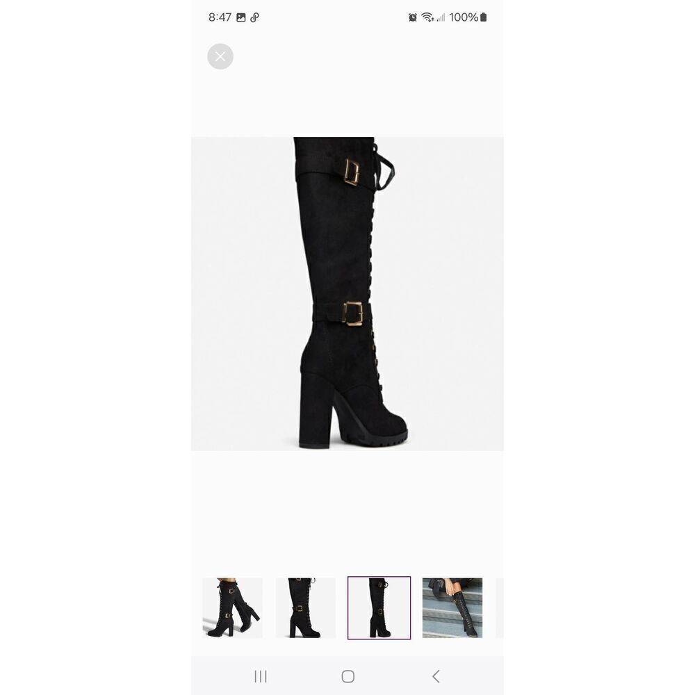 New 9.5E Extra Wide Shoe Dazzle Black Rangi Lace Up Chunky High Heel Boots - Picture 3 of 11